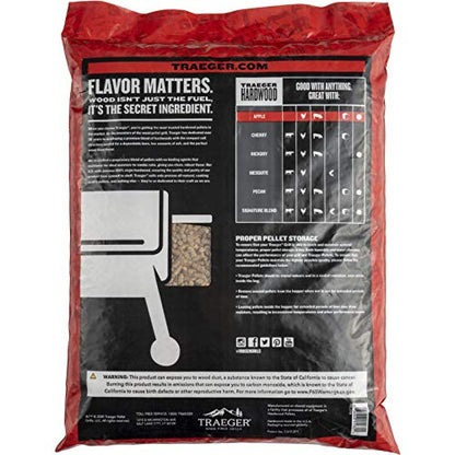 Traeger Grills Apple 100% All-Natural Wood Pellets for Smokers and Pellet Grills, BBQ, Bake, Roast, and Grill, 20 lb. Bag