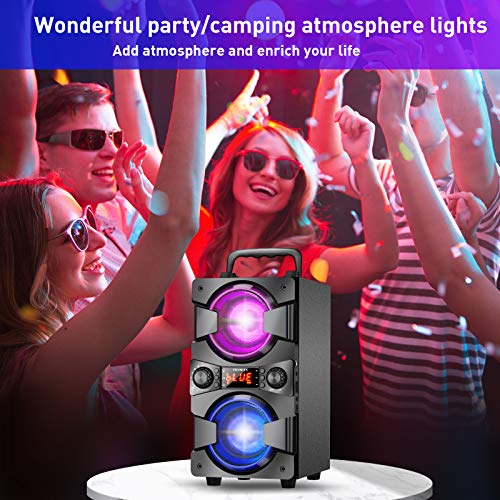 60W Bluetooth Speaker Portable Wireless Speakers with Double Subwoofer Heavy Bass, FM Radio, Microphone, Lights, Remote, EQ, Loud Stereo Sound System Speaker for Home Outdoor Party Camping Gifts(1MIC)