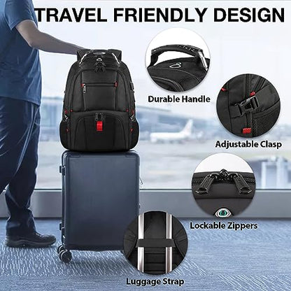 YOREPEK Travel Backpack, 15.6 Inch Laptop Backpacks for Men Women, Water Resistant College Backpack Airline Approved Business Work Bag with USB Charging Port Fits 15.6 Inch Computers, Black
