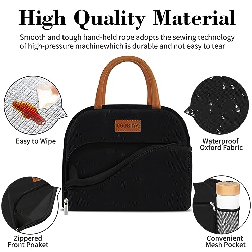 Coobiiya Lunch Bag Women, Lunch Box Lunch Bag for Women Adult Men, Small Leakproof Cute Lunch Tote Large Capacity Reusable Insulated Cooler Lunch Container for Work/Office/Picnic/Travel-Black