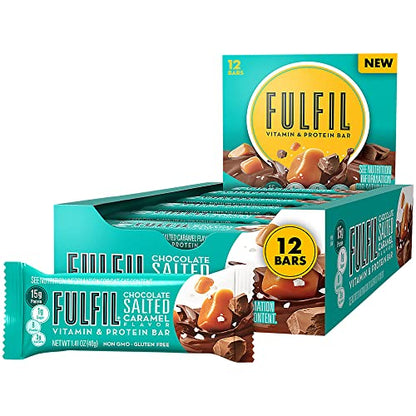 FULFIL Vitamin and Protein Bars, Chocolate Salted Caramel, Snack Sized Bar with 15g Protein and 8 Vitamins Including Vitamin C, 12 Counts