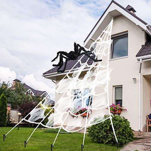 AODINI Spider Web Halloween Decorations, 16 ×15 Feet Giant Triangular Spider Web Plus a Fake Big Spider, Suitable for Indoor and Outdoor Yard Haunted House Party Halloween Decor