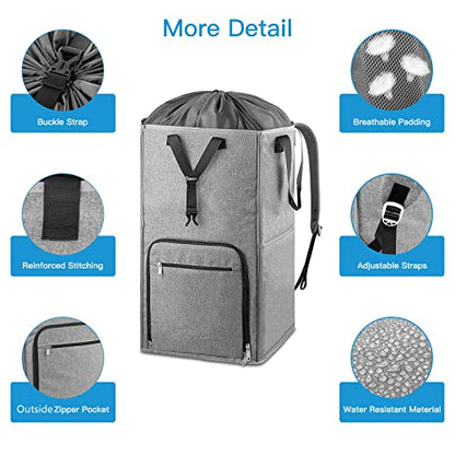 Laundry Backpack Bag, Bukere Extra Large 2 in 1 Laundry Hamper Basket for College Students Dorm Essentials, Adjustable Shoulder Straps, Freestanding Laundry Bag for Apartment, Laundromat, Travel