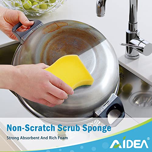 AIDEA Heavy Duty Scrub Sponge-24Count, Cleaning Scrub Sponge, Stink Free Sponge, Effortless Cleaning Eco Scrub Pads for Dishes,Pots,Pans All at Once