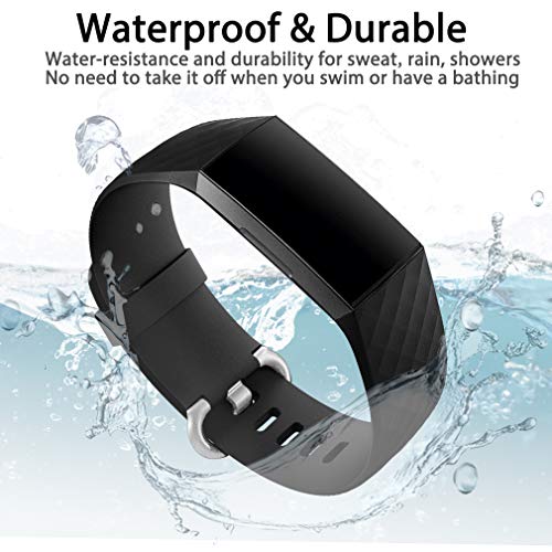 Hamile Bands Compatible with Fitbit Charge 4 / Fitbit Charge 3 / Fitbit Charge 3 SE, Waterproof Replacement Watch Strap Fitness Sport Band Wristband for Women Men, Large, Black