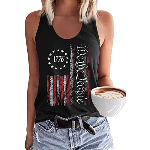 Woffccrd Womens Tank Tops Sleeveless Shirts Casual O-Neck Tanks Summer T Shirts Funny Graphic Tees (L,8 Black)