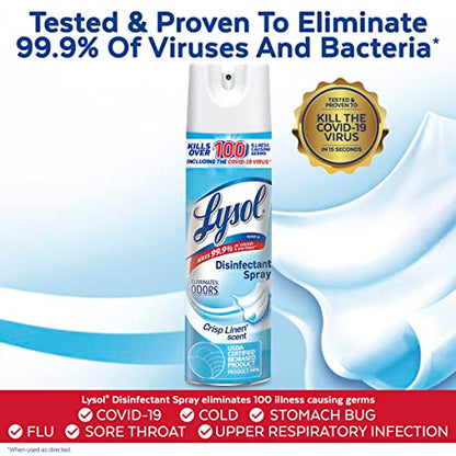 Lysol Disinfectant Spray, Sanitizing and Antibacterial Spray, For Disinfecting and Deodorizing, Crisp Linen, 19 Fl. Oz (Pack of 2)