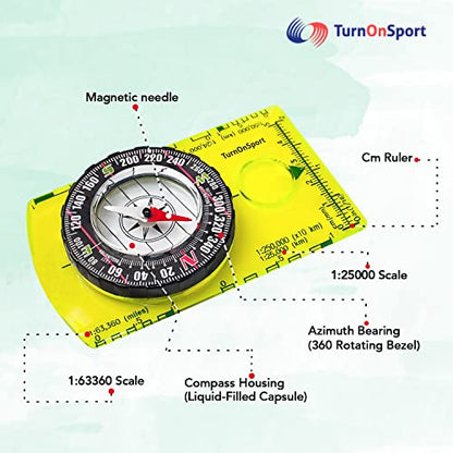 Orienteering Compass Hiking Backpacking Compass | Advanced Scout Compass Camping Navigation - Boy Scout Compass for Kids | Professional Field Compass for Map Reading - Best TurnOnSport Survival Gifts