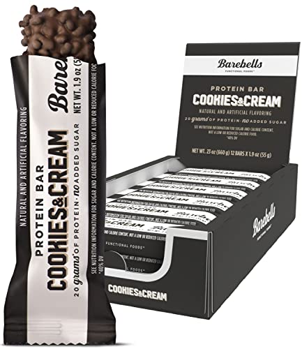 Barebells Protein Bars Cookies & Cream - 12 Count, 1.9oz Bars - Protein Snacks with 20g of High Protein - Chocolate Protein Bar with 1g of Total Sugars - On The Go Protein Snack & Breakfast Bars