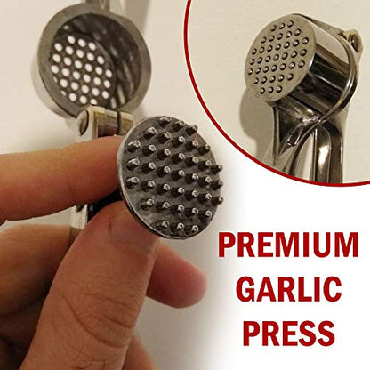 Garlic Press Mincer Ginger Crusher Squeezer Heavy Duty Metal Garlic Presser Chopper Slicer (Classic)