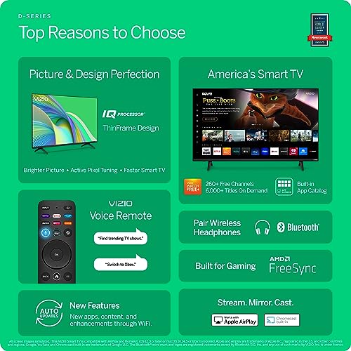 VIZIO 32-inch D-Series Full HD 1080p Smart TV with Apple AirPlay and Chromecast Built-in, Alexa Compatibility, D32fM-K01, 2023 Model (Renewed)