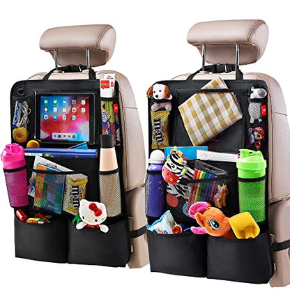 Helteko Backseat Car Organizer, Kick Mats Back Seat Protector with Touch Screen Tablet Holder, Car Back Seat Organizer for Kids, Car Travel Accessories, Kick Mat with 9 Storage Pockets 2 Pack, Black