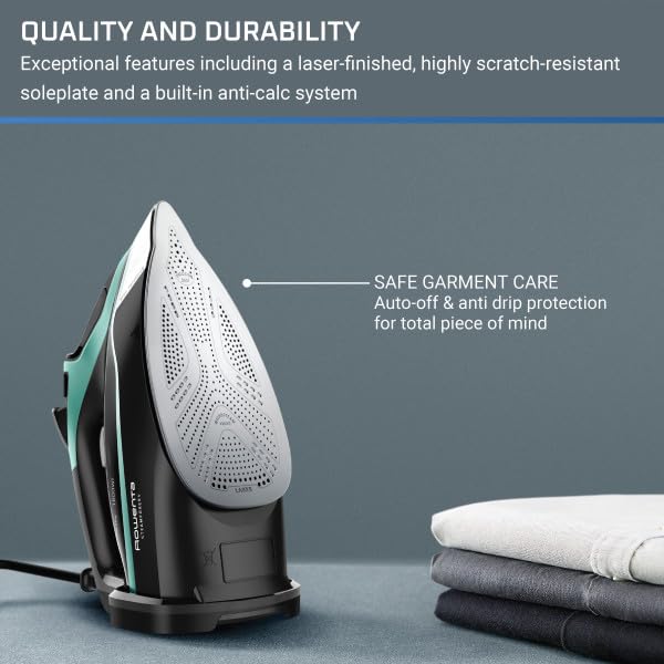 Rowenta Steam Force Stainless Steel Soleplate Steam Iron for Clothes 400 Microsteam Holes, Cotton, Wool, Poly, Silk, Linen, Nylon 1800 Watts Portable, Ironing, Garment Steamer DW9440