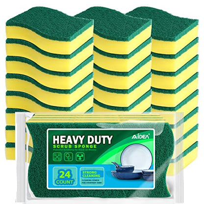 AIDEA Heavy Duty Scrub Sponge-24Count, Cleaning Scrub Sponge, Stink Free Sponge, Effortless Cleaning Eco Scrub Pads for Dishes,Pots,Pans All at Once