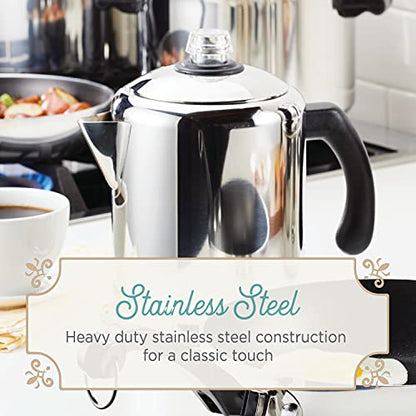 Farberware 47053 Classic Stainless Steel Yosemite 12-Cup Coffee Percolator, 12 Cup Coffee Maker, Silver