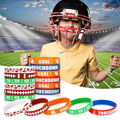 Football Wristband Silicone Bracelets Sport Themed Party Accessories Gift for Super Bowl Tailgate Birthday Party Decorations Party Favors for Kids and Adults 35 Pack, 5 Designs