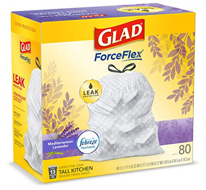 Glad OdorShield Tall Kitchen Drawstring Trash Bags - Febreze Mediterranean Lavender - 13 Gallon - 80 Count