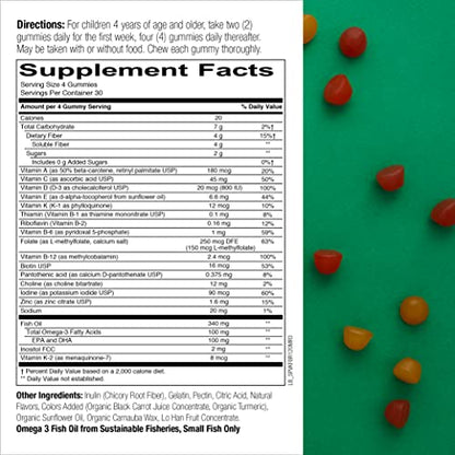 SmartyPants Kids Fiber Vitamins: Daily Kids Multivitamin Gummy for Overall Health with Vitamin A, B12, D3, E, & K & Omega 3 Fish Oil (DHA/EPA) - 120 Count (30 Day Supply)