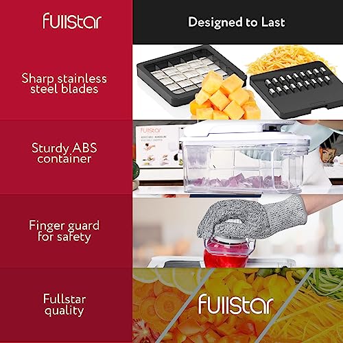 Fullstar All-in-1 Vegetable Chopper, Mandoline Slicer & Cheese Grater | Multi Blade French Fry Cutter & Veggie Dicer | Includes Bonus Handheld Spiralizer & Kitchen Gadgets