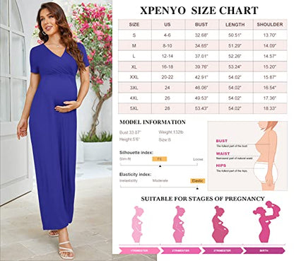 Xpenyo Women's Maternity Dresses Casual Short Sleeve V Neck Wrap Long Maxi Dress Pregnancy Clothes for Baby Shower, Photoshoot, Party Royal Blue XL