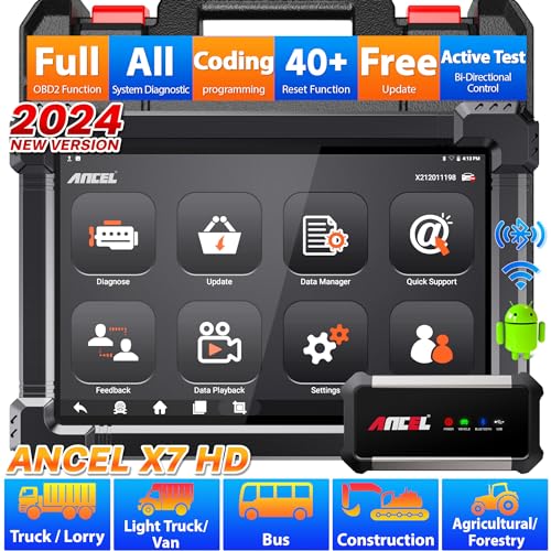 ANCEL X7HD Heavy Duty Truck Scanner,Semi Trucks Full System Diagnostic Tool, Bidirectional Diesel Scan Tool with DPF, ECU Coding,40+ Reset for Cummins, Detroit, Caterpillar, Paccar