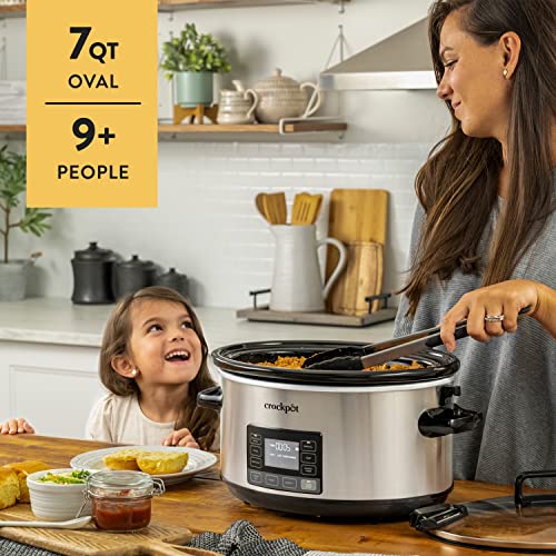 Crock-Pot 7 Quart Portable Programmable Slow Cooker with Timer and Locking Lid, Stainless Steel