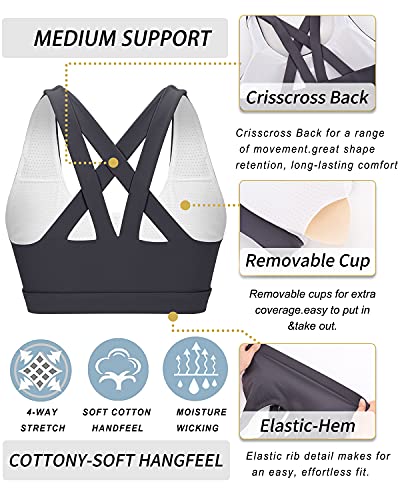 RUNNING GIRL Sports Bra for Women, Criss-Cross Back Padded Strappy Sports Bras Medium Support Yoga Bra with Removable Cups (2575-Dusty Blue, S)