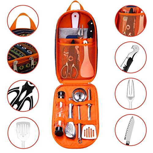 Haplululy Camping Kitchen Equipment Camping Cooking Utensils Set Portable Picnic Cookware Bag Campfire Barbecue Appliances Essential Gadgets and Accessories Suitable for Tent Campers,