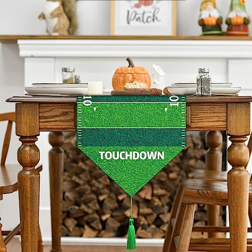 Football Kitchen Table Runner Decor with Tassels Football Tablecloth Grass Court Table Runner Touch Down Boy Sport Football Birthday Theme Party Table Cover Decoration 14 x 71