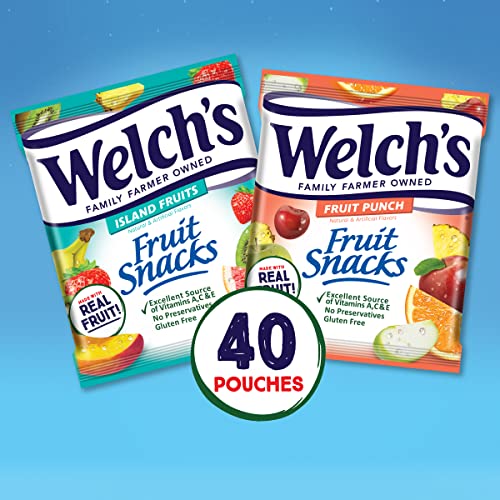 Welch's Fruit Snacks, Fruit Punch & Island Fruits Variety Pack, Gluten Free, Bulk Pack, Individual Single Serve Bags, 0.8 oz (Pack of 40)