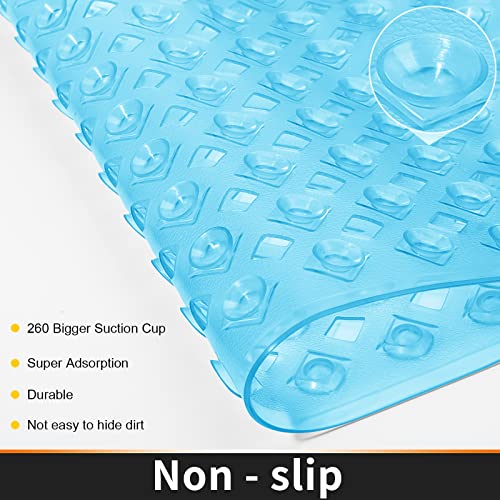 Yimobra Original Bathtub Mat Non Slip, Bath Mats for Tub, Shower Mat with Drain Holes Suction Cups, Machine Washable, BPA, Latex,Phthalate Free, 34.5 x 15.5 Inches, Clean Blue