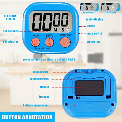 6 Pack Multi-Function Electronic Timer - Magnetic Digital Timers Big LCD Display The Loud/Silent Switch Countdown Timer Extensively Use in Break Time, Cooking,Gym, Meeting, Classroom