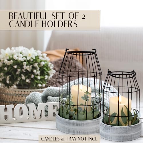 Rustic Farmhouse Lantern Decor - Stylish Decorative Lanterns for Your Living Room, Fireplace Mantle or Kitchen Dining Table - Modern Upscale Beauty for Your Entire Home