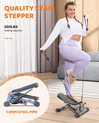 Niceday Steppers for Exercise, Stair Stepper with Resistance Bands, Mini Stepper with 300LBS Loading Capacity, Hydraulic Fitness Stepper with LCD Monitor