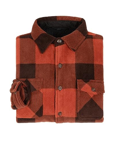 ZENTHACE Flannel Shirt Jacket for Men Sherpa Fleece Lined Flannel Shacket Jackets Winter Button Up Overshirt Buffalo Plaid Brown XXL