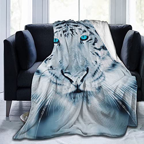 Blue Eyes White Tiger Fleece Throw Blanket Soft Flannel Plush Lightweight Warm Cozy Blanket for Bed Couch Sofa Travel 80"X60"