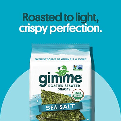 gimMe - Sea Salt - 20 Count - Organic Roasted Seaweed Sheets - Keto, Vegan, Gluten Free - Great Source of Iodine & Omega 3’s - Healthy On-The-Go Snack for Kids & Adults