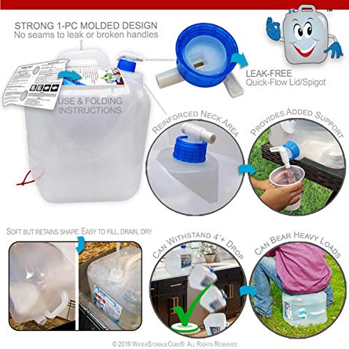 WaterStorageCube BPA-Free Collapsible Water Container with Spigot, Food-Grade Camping Water Storage Carrier Jug for Outdoors Hiking Hurricane Emergency, Foldable Portable Water Canteen (5.3 Gal 2-pk)