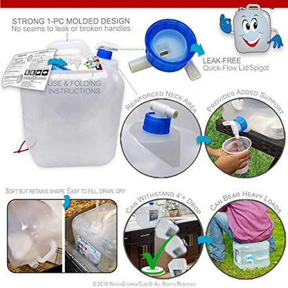 WaterStorageCube BPA-Free Collapsible Water Container with Spigot, Food-Grade Camping Water Storage Carrier Jug for Outdoors Hiking Hurricane Emergency, Foldable Portable Water Canteen (5.3 Gal 2-pk)