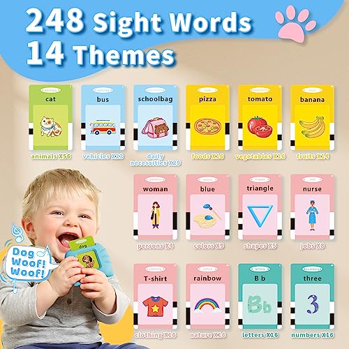 Aullsaty Toddler Toys Talking Flash Cards for 1 2 3 4 5 6 Year Old Boys and Girls, Autism Sensory Toys for Autistic Children, Learning Educational Montessori Speech Therapy 248 Sight Words Kids Gifts