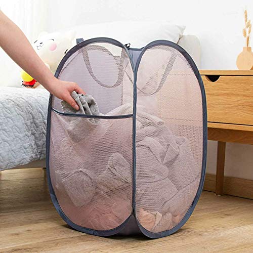 Bud Mesh Pop up Laundry Hamper, Collapsible for Storage, Portable Folding Pop-Up Clothes Hamper Laundry Basket for Kids Room, College Dorm or Travel, Grey