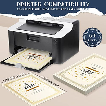 Fainne 50 Sets Certificate Kit Includes 50 Pcs 9.5 x 12 Inch Certificate Holders 50 Pcs Letter Size Certificate Papers 50 Pcs Gold Foil Award Seals Diploma Covers for Appreciation (Black)