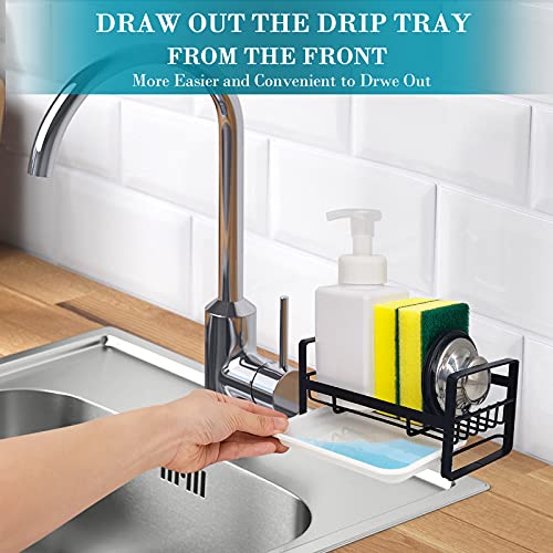 VANTEN Kitchen Sink Caddy Sponge Holder Sink Organizer, Sink Tray Drainer Rack, Soap Dish Dispenser Brush Holder Storage Accessories -Countertop or Adhesive