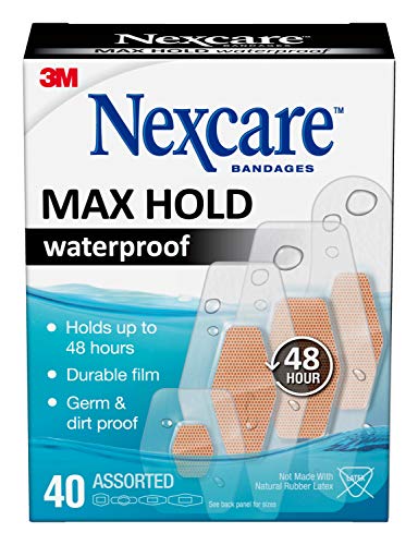Nexcare Max Hold Waterproof Bandages, Stays On for 48 Hours, Flexible Bandages for Fingers, Knees and Heels - 40 Pack Clear Waterproof Bandages