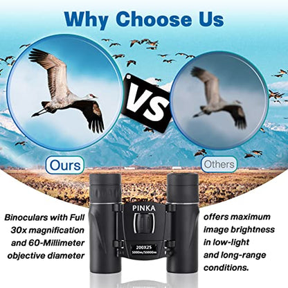 200x25 High Power Compact Binoculars with Clear Low Light Vision, Large Eyepiece Waterproof Binocular for Adults Kids, High Power Easy Focus Binoculars for Bird Watching, Outdoor, Hunting, Travel