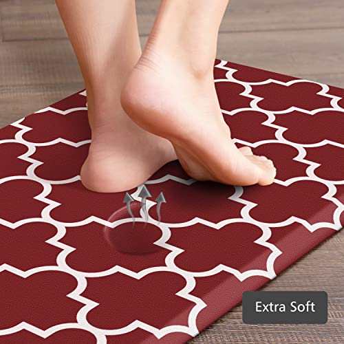 KMAT Kitchen Mat [2 PCS] 0.47inch Cushioned Anti-Fatigue Kitchen Rug, Waterproof Non-Skid Kitchen Mats and Rugs Heavy Duty PVC Ergonomic Comfort Standing Mat for Kitchen, Floor Home, Office, Sink, Red