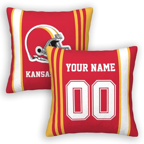 Kansas City Throw Pillow Covers Custom Football Style Pillows Case Personalized Any Name and Number Pillow Cover Fans Gifts for Men Women Youth Boy