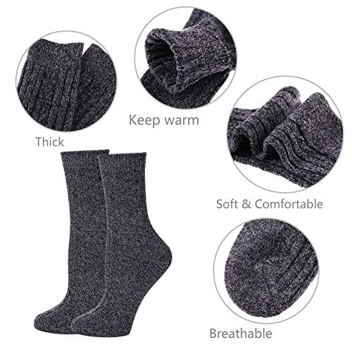 MQELONG Womens 5 Pairs Soft Thick Comfort Casual Cotton Warm Wool Crew Winter Socks (5 Pack Solid color B)