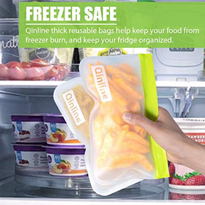 Qinline Reusable Food Storage Bags - 10 Pack BPA FREE Freezer Bags(2 Reusable Gallon Bags + 4 Reusable Sandwich Bags + 4 Food Grade Snack Bags) EXTRA THICK Leakproof Reusbale Lunch Bag for Salad Fruit