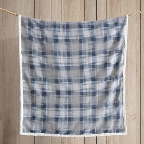 Eddie Bauer Brushed Throw Blanket Reversible Sherpa & Brushed Fleece, Lightweight Home Decor for Bed or Couch, Nordic Midnight